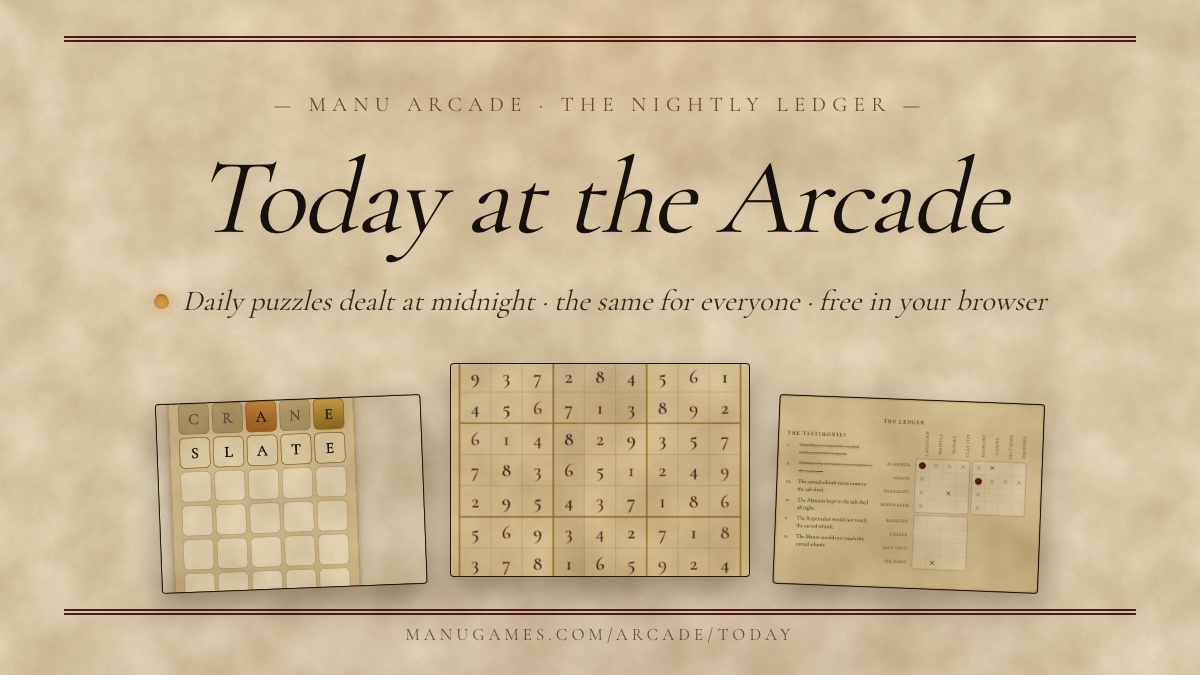 Manu Lettering Today at the Arcade · Free Daily Games in Your Browser · Manu Arcade
